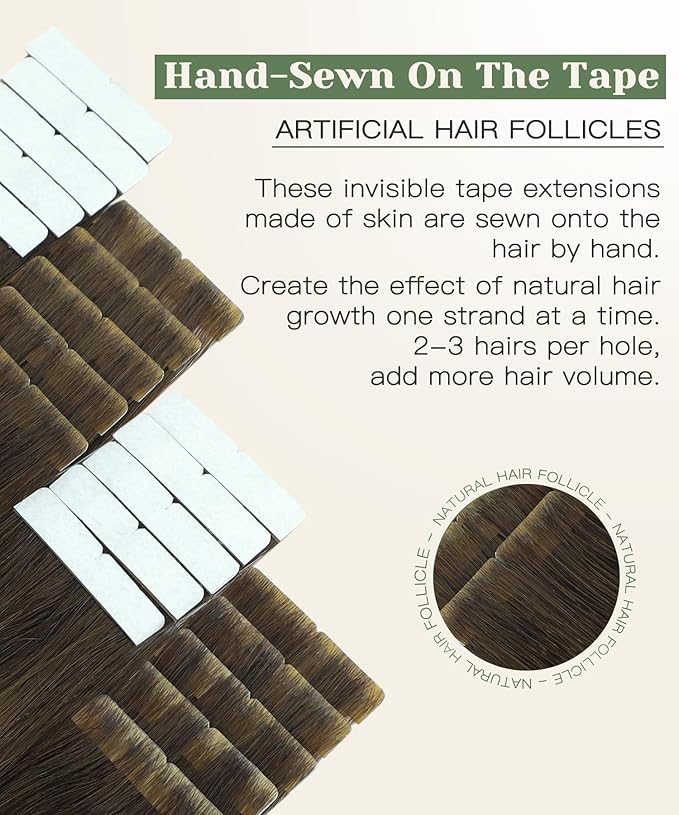 SURNEL Injected Seamless Tape in Extensions Human Hair 20Inch Chocolate Brown to Caramel Blonde Invisible Tape in Extensions 20 Pcs 45g(#4274,20)