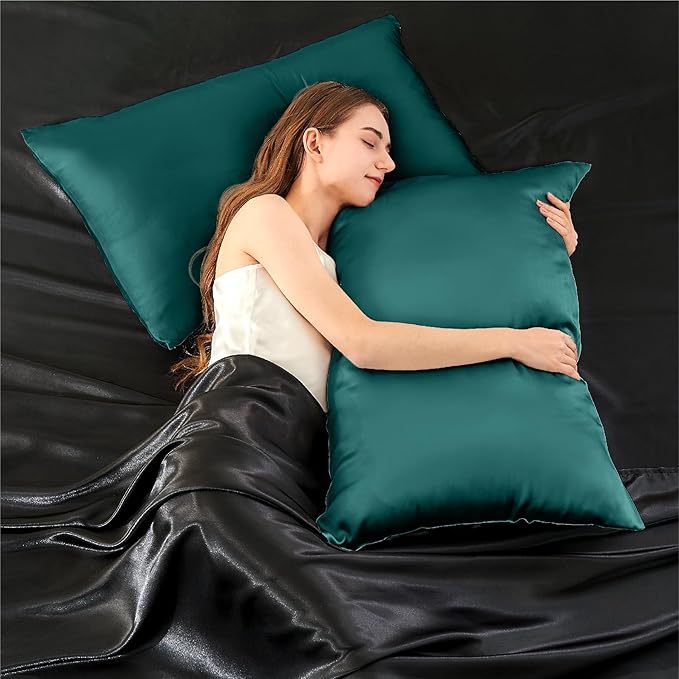 INFIIXSO Silk Pillow Cases 2 Pack Standard Size, Ultra Smooth & Soft Mulberry Silk Pillow Case for Hair and Skin, Breathable Cooling Silk Pillowcase with Hidden Zipper (Teal, 20x26 Inches)