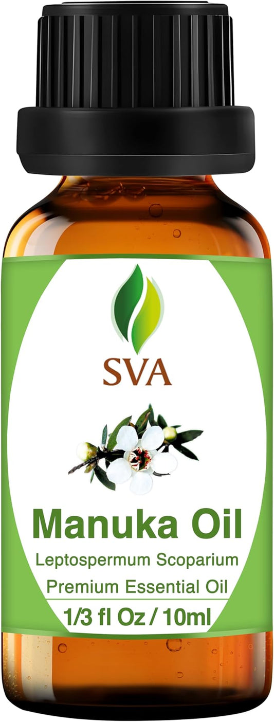 SVA Manuka Essential Oil – 1/3 Fl Oz – 100% Natural Manuka Oil - for Diffuser, Hair Care, Face, Skin Care, Aromatherapy, Scalp and Body Massage, Soap and Candle Making