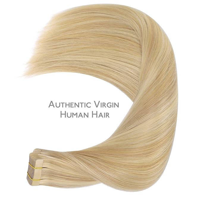 WENNALIFE Tape in Hair Extensions Human Hair, 20pcs 30g 10 inch Light Blonde Highlighted Golden Blonde Remy Hair Extensions Straight Human Hair Tape in Extensions Skin Weft Tape Extensions Human Hair