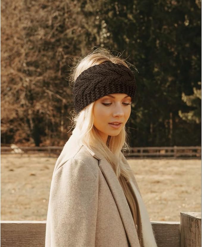 DRESHOW Knit Crochet Headband for Women Ear Warmer Soft Turban Stretch Warmer Headbands Winter Fashion Head Wrap
