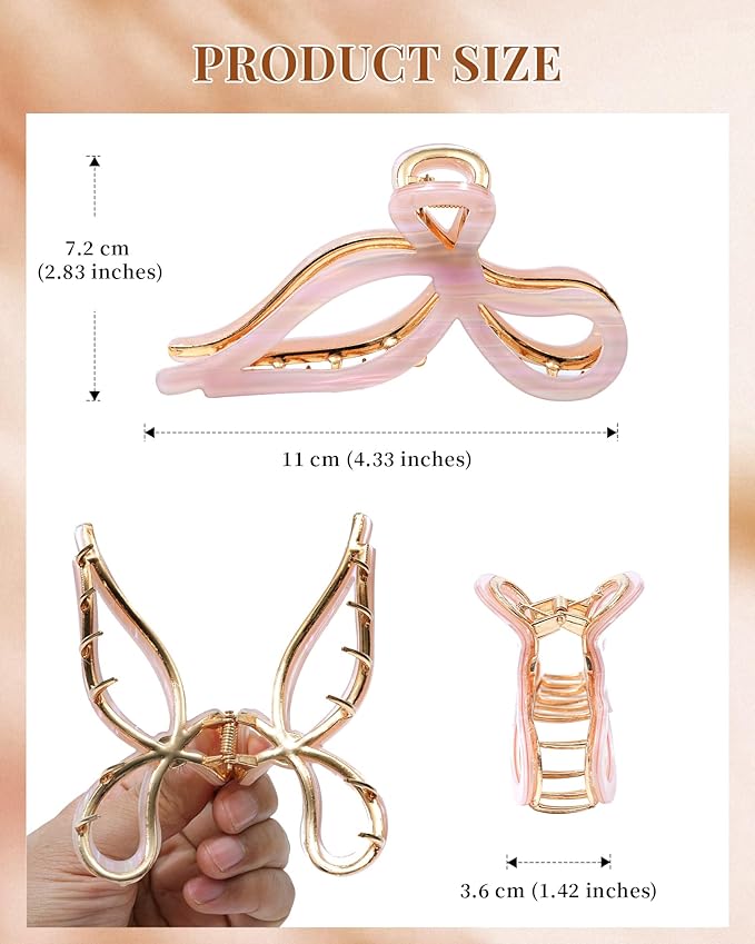 Mesovor 2 Pack Gold Metal Bow Hair Claw Clips, Nonslip 4.3" Large Hair Grip Hairclips for Thin and Thick | Acrylic Metal Strong Hold Claw Clip (Mermaid Stripes)