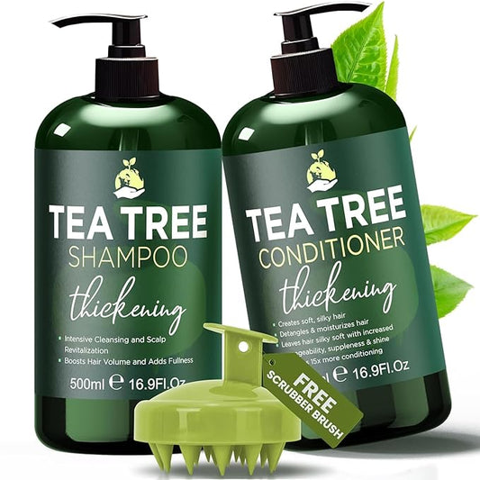 Tea Tree Shampoo & Conditioner Set | Thinning Hair Loss Treatments for Men and Women | Soothes Itchy Scalp & Dandruff | Boosts Hair Growth & Reduces Hair Loss | Sulfate & Paraben Free