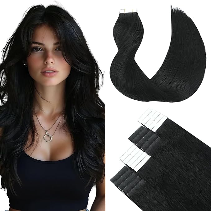 SURNEL Tape in Hair Extensions Color 1 Jet Black Hair Extensions Tape in Real Human Hair 20pcs 50g 14 inch(#1-14)