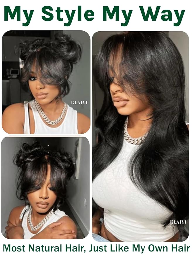 KLAIYI Pre Everything Glueless 13x4 Lace Front Wigs Human Hair Loose Body Wave Bye Bye Knots Pre Cut Lace Pre Bleached Pre Plucked 30S Ready to Wear And Go Frontal Wig with Natural Curtain Bang 20Inch