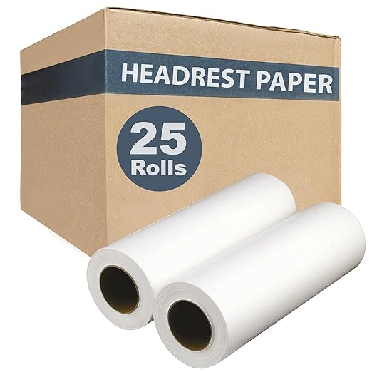 25-Pack 8.5" x 125' White Crepe Finish 17 Pound Paper Headrest Paper Rolls for Medical, Exam and Chiropractic Tables