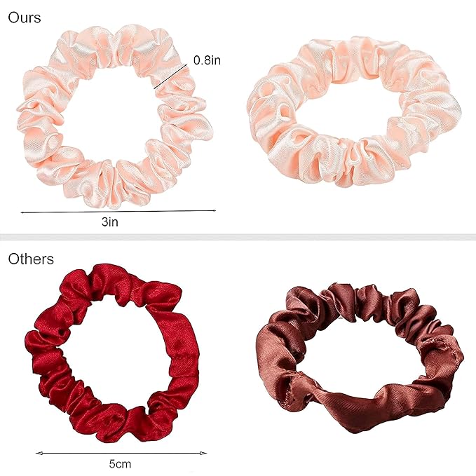 Satin, Silk Hair Ties Small Mini Scrunchy for Women Thick Hair Accessories Cute Soft No Slip Hair Elastics Ponytail Holder for Curly Hair No Damage Hairties Gift for Girls