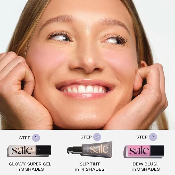 Saie Mini Glowy Super Gel - Hydrating Makeup Primer and Illuminating Glow Serum Enriched with Vitamin C and Squalane Oil - All-Over Liquid Highlighter Makeup for Instant Glass Skin - Roseglow (0.5 oz)