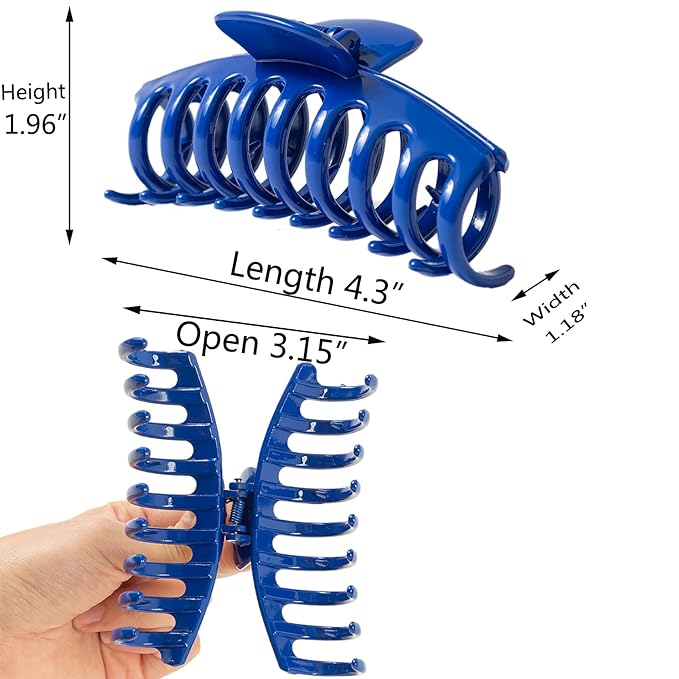 Blue Hair Claw Clips for Thick/Fine/Thin Hair,Strong holding Grip Clip Women Large Jaw Clips for Hair 3 Count In set Hair Accessories (Blue hair clips)