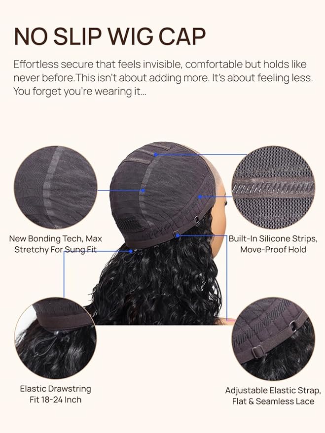 Julia Hair No Slip Yaki Straight 7x5 Lace Closure Glueless Drawstring Wig Flexible Mesh Cap Bye-Bye Slip Pre Cut HD Lace Front Pre Everything Bleached Knots Wear and Go Wig,Zero Slip Hold 26 Inch