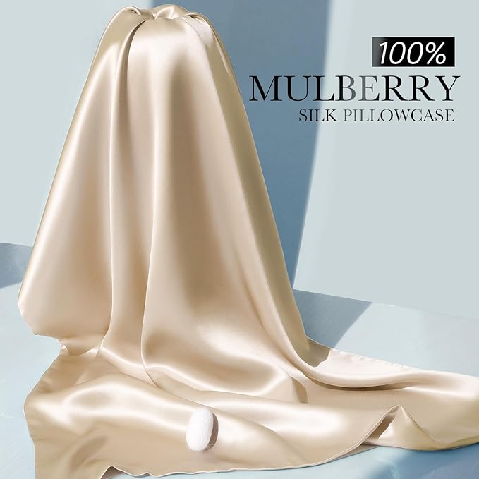 100% Mulberry Silk Pillowcase for Hair and Skin, 22 Momme Pure Natural Silk Pillow Case Both Sided with Zipper, Pillow Cover for Women Mom Men (Beige, Standard 20''×26'', 1 Pack)