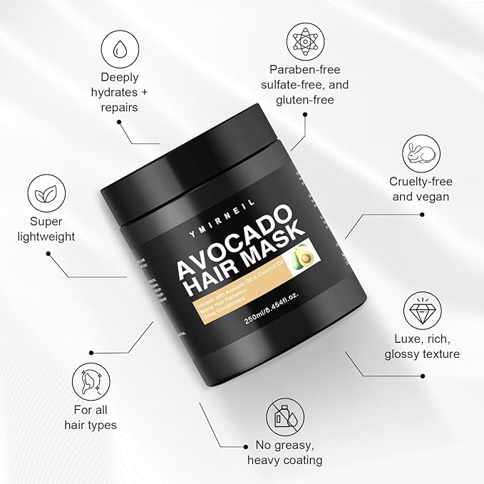 Avocado Hair Mask, 8.45 fl oz, Avocado & Coconut Oil,Hair moisturizing&Damaged Hair Deep Conditioning