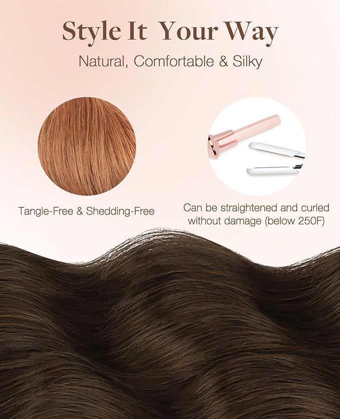 GOO GOO Invisi Edge Tape in Hair Extensions Human Hair, 330 Cinnamon Terra Copper, 20pcs 16inch 50g, Virgin Remy Hair, Seamless Injected Tape, Natural Look