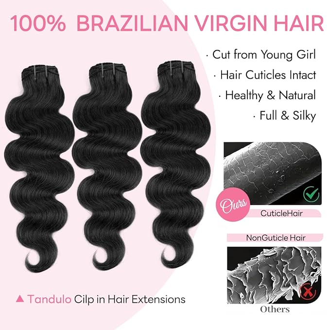 Clip in Hair Extensions Real Human Hair Body Wave 1 Jet Black Clip in 100% Brazilian Remy Human Hair Extensions 8pcs Per Set with 18 Clips Double Weft 22 Inch 110g/3.6oz