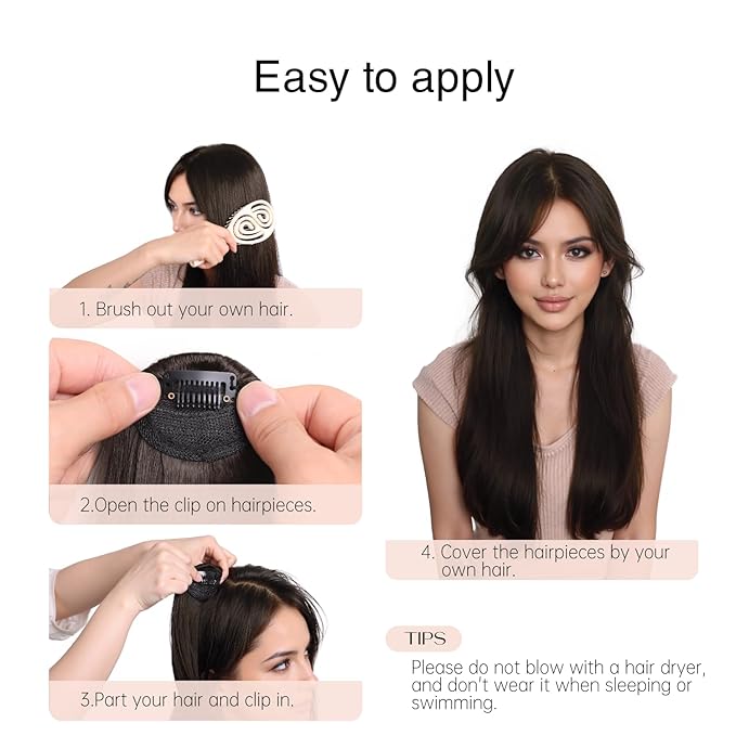 2 Pcs Clip In Hair Volumizer 8 Inch Heat Resistant Hair Pieces Thick Synthetic Hairpieces Adding Extra Volume Short Hairs Extensions Clip Ins for Women With Thin & Fine Natural Black