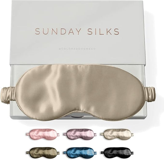 SUNDAYSILKS™ Exclusive Mulberry Silk Sleep Mask | Soft Eye Covers, Blackout Sleeping Mask for Women & Men | Silk Eye Mask for Sleep, Travel, and Relaxation | Antifaz para Dormir [Nude Champagne]