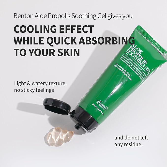 BENTON Aloe Propolis Soothing Gel, 3.38 fl oz – Lightweight After-Sun Moisturizer for Face, Travel-Friendly Size, Organic Aloe Vera