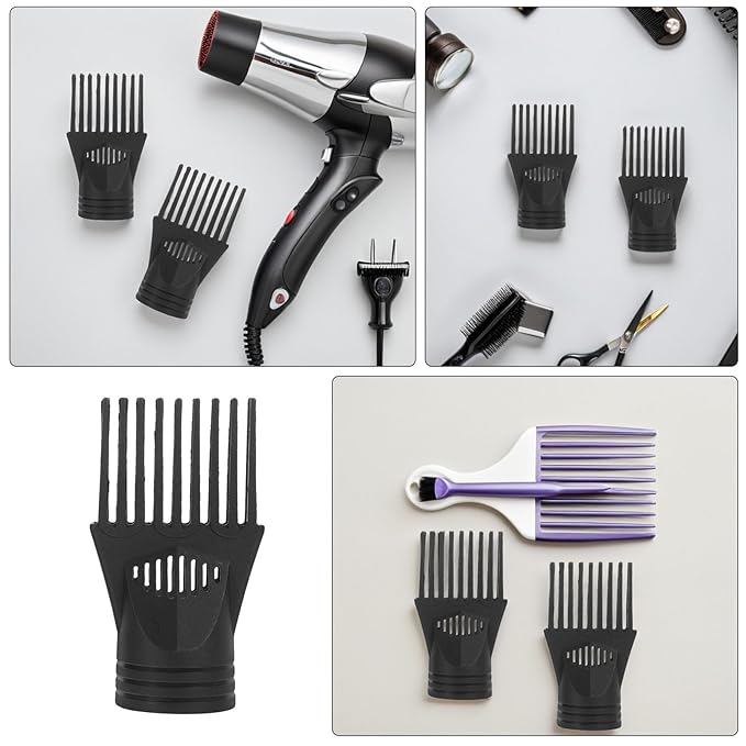3pcs Hair Dryer Concentrator Attachment - Salon Plastic Blow Dryer Comb Nozzle Replacement - Black Hair Styling Blower Comb Nozzle