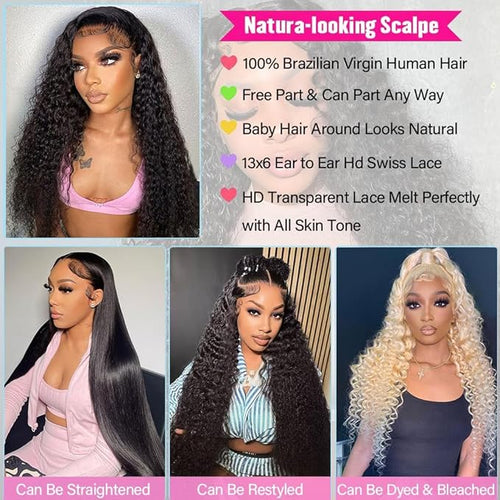 32 Inch 13x6 Deep Wave Lace Front Wigs Human Hair 200% Density HD Lace Front Wigs Human Hair Pre Plucked Natural Color Glueless Wig 100% Virgin Lace Front Wigs for Women