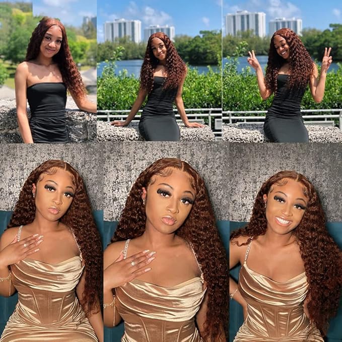 Color 4 Human Hair Bundles Brown Deep Wave Bundles 12 14 16 Inch Niegmeag Virgin Remy Hair Extensions Double Weft Brown Bundle Hair Weave #4 Color