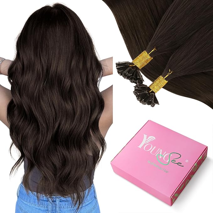 YoungSee Utip Hair Extensions Human Hair Dark Brown 24 Inch U Tip Human Hair Extensions Dark Brown 50s/50g Hot Fusion