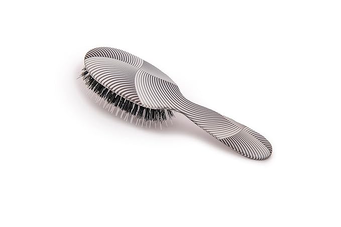Rock & Ruddle Natural Mixed Boar Bristle Hair Brush for Women and Kids (Small 6.9") - Perfect for Wet or Dry Hair, Detangling Smoothing Blowdrying - Designed & Made in UK - Geometric Swirls and Arcs