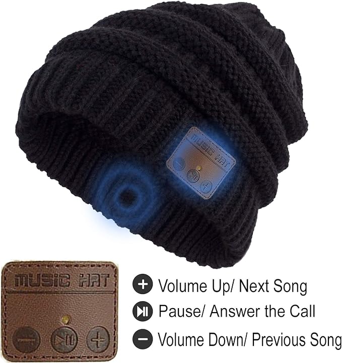 Wireless Music Beanie Hat for Men Women Unisex Winter Warm Soft Knit Cap Beanie with Wireless Headphone Headset Stereo HD Speaker Mic Boys Girls Tech hat