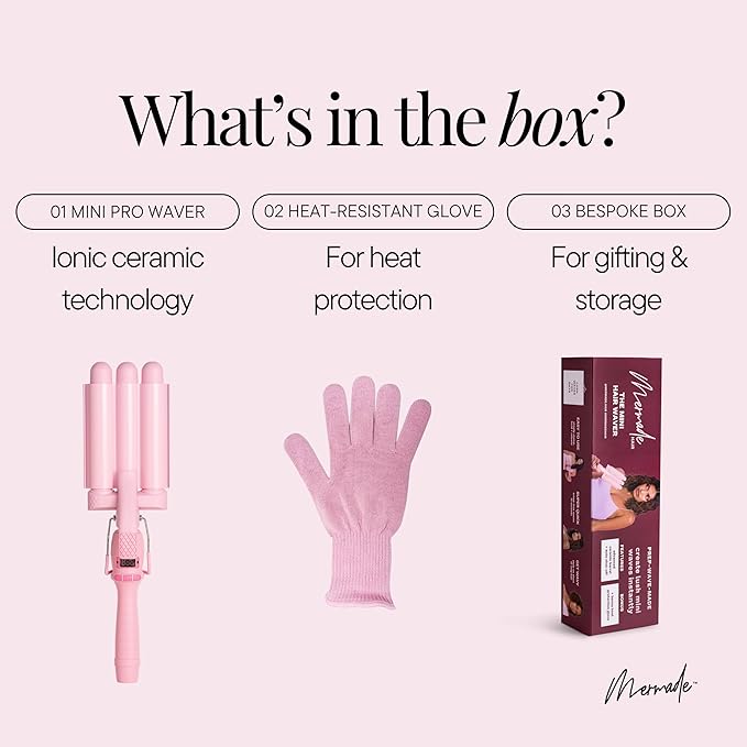 Mermade PRO Hair Waver 1" - 3 Barrel, Curling Iron 1 Inch, Ceramic Barrel Waver for Thick, Thin, Long, or Short Hair - 1", Pink