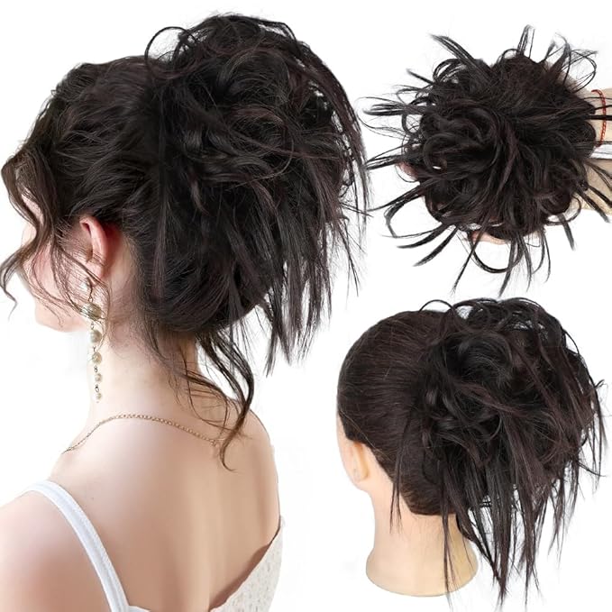 HMD Tousled Updo Messy Bun Hair Piece Hair Extension Ponytail With Elastic Rubber Band Updo Bun Synthetic Hairpieces for Women