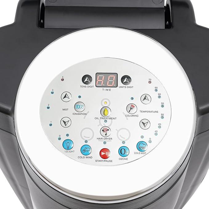 Salon Hair Steamer, 12 Colors Multi-Function Hair Steamer Machine, Standing Hair Steamer with Wheels, Professional O3 Ozone Hair Steamer, Adjustable Hair Steamer Hooded Hair Care Oiler (Black)