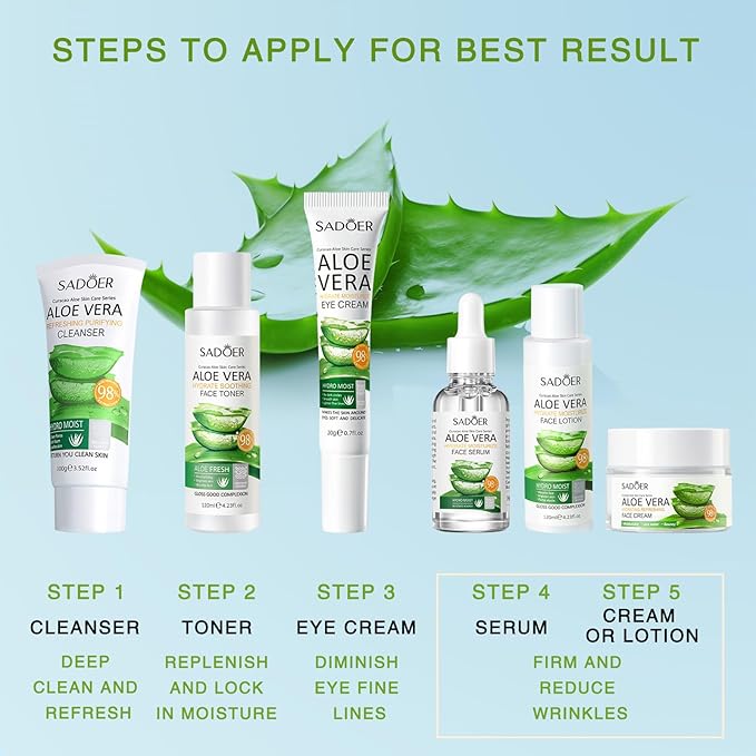 Aloe Vera Daily Skin Care Set Daily Moisturizing & Nourishing Fresh Aloe Essence Skin Care Set Vitamin Essence Six-piece Set For Valentine's Day And Festival Day