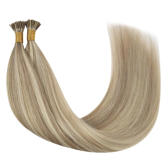 YoungSee I Tip Hair Extensions Blonde Itips Hair Extensions Human Hair Blonde Highlights Itip Hair Extension 18 Inch I-Tip Hair Extension Human Hair 50g 60s Cold Fusion Hair