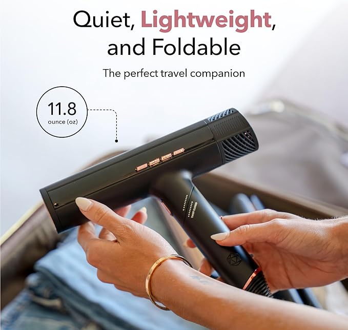 DryQ Smart Hair Dryer from SRILabs | Infrared and Ionic Technology - Lightweight + Foldable - Powerful + Quiet - 3 Magnetic Attachments - Heat Control with Locking Switch - Limited Edition (Magenta)