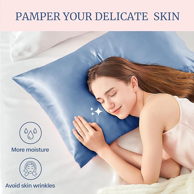 BEDELITE Satin Pillowcase for Hair and Skin, Super Soft and Cooling Similar to Silk Pillow Cases 2 Pack with Envelope Closure, Gift for Women Men(13"x18" Toddler Size, Airy Blue)
