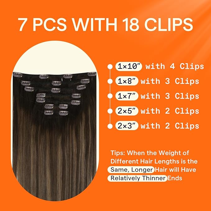 Full Shine Real Hair Extensions Clip in Human Hair 12 Inch Balayage Dark Brown to Ash Brown Clip in Extensions Real Human Hair Short Hair Extensions 7 Pcs 95 G
