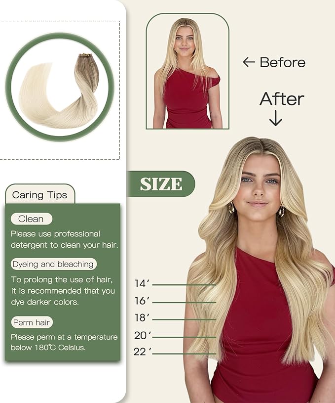 SURNEL Injection Tape in Hair Extensions Human Hair 18Inch Ash Brown to Platinum Blonde Invisible Tape in Extensions 20 Pcs 40g(#860,18)