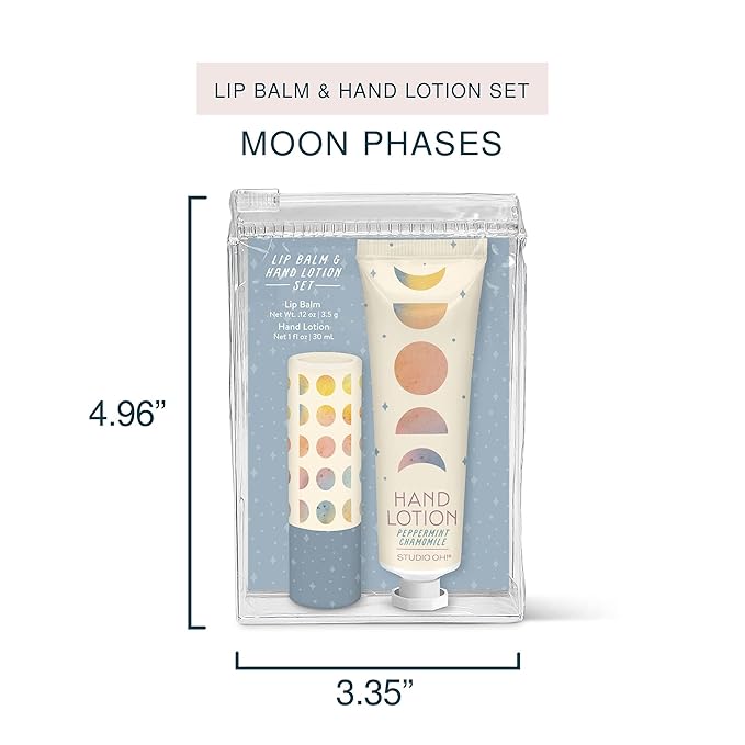 Studio Oh! Lip Balm & Hand Lotion Set - Travel-Size Toiletries, 2-Piece Gift Set - Moisturizing, Portable - Moon Phases