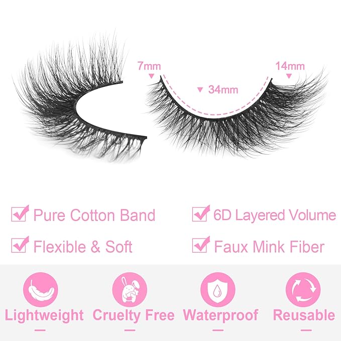 False Lashes Natural Look Faux Mink Eyelashes Wispy Fox Eye Lashes That Look Like Extensions 3D Mink Lashes Natural Strip Lashes Pack 7 Pairs