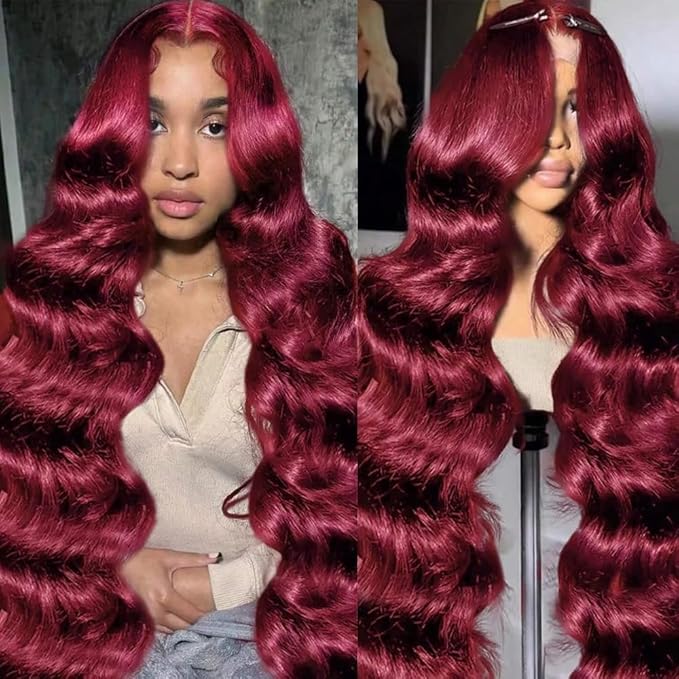 AMIRTY 250 Density Burgundy wig human hair 13x4 99J body wave lace front wigs human hair Pre Plucked Glueless Wine red colored lace front wig for Women 26inch