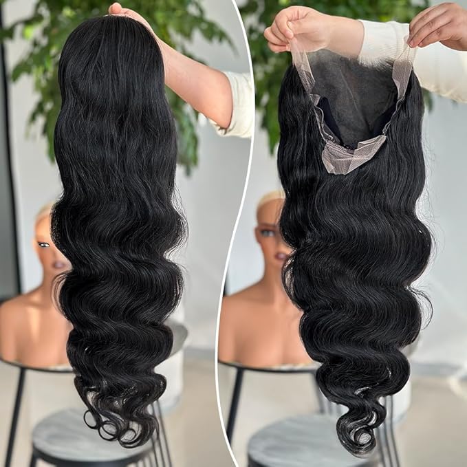 28inch 13x5 HD Body Wave Lace Front Wigs Human Hair Pre Plucked HD Transparent Frontal Wigs Human hair for Women 180% Density Brazilian Virgin Wigs Bleached Knots with Baby Hair