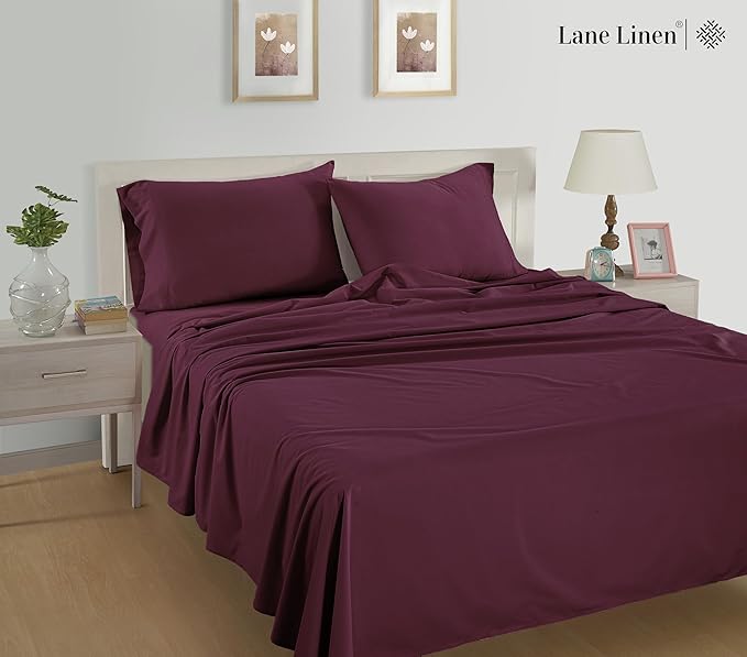 Lane Linen 100% Organic Cotton Pillow Cases Standard Size Set of 2 (20"x26") - Cotton Pillowcases Standard Size - Soft Standard Pillow Cases Set of 2 - Standard Pillowcase Pack of 2 - Windsor Wine