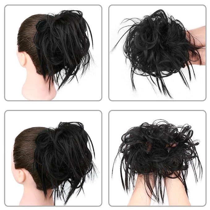 HMD Tousled Updo Messy Bun Hair Piece Hair Extension Ponytail With Elastic Rubber Band Updo Extensions Hairpiece Synthetic Hair Extensions Scrunchies Ponytail Hairpieces for Women(Natural Black 2#)