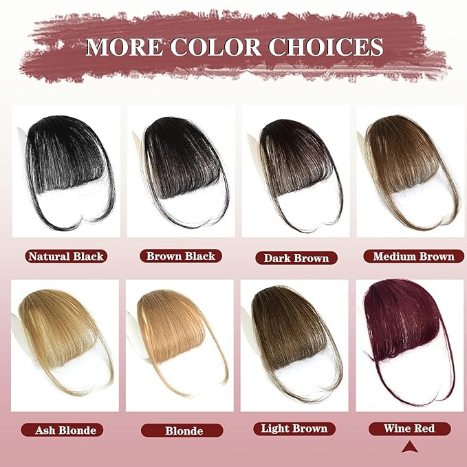 NAYOO Clip in Bangs - 100% Human Hair Wispy Bangs Clip in Hair Extensions, Red Air Bangs Fringe with Temples Hairpieces for Women Curved Bangs for Daily Wear