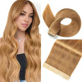Caramel Blonde Tape in Hair Extensions Real Human Hair 24 Inch Tape for Skin Weft Hair Extension Invisible Tape in Hair Extensions Straight Remy Human Hair for Women 20pcs