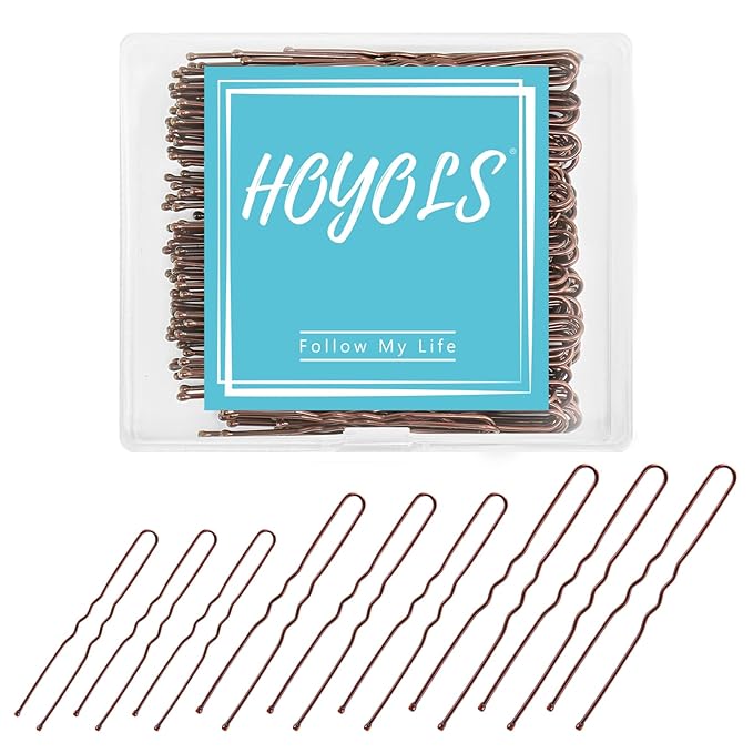 HOYOLS U Shaped Assorted Size Hair Bobby Pins, Metal Bun Clips Hairpin Crimped Design with Ball Tips for Women Girls Grips Hairstyle, 150 Count Bulk Pack (Brown)