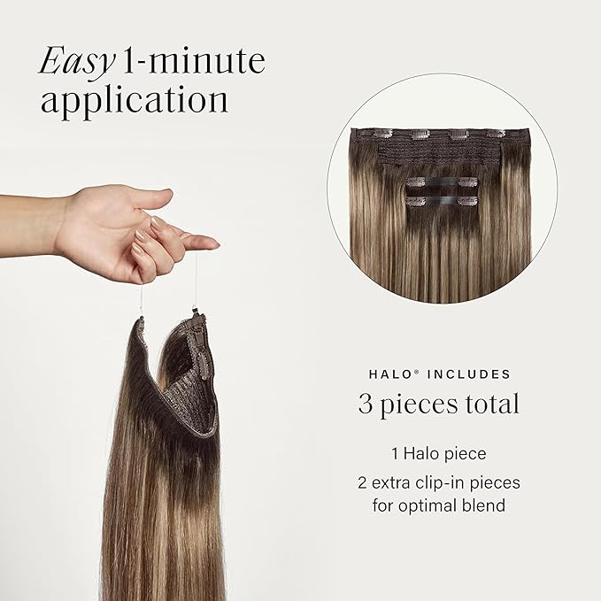 Luxy 100% Remy Human Hair – Halo Clip-In Hair Extensions –Natural Looking Volume & Length - One-Piece - Easy 5-Min Application 140 grams 16" Dimensional Rooted Light Bronde