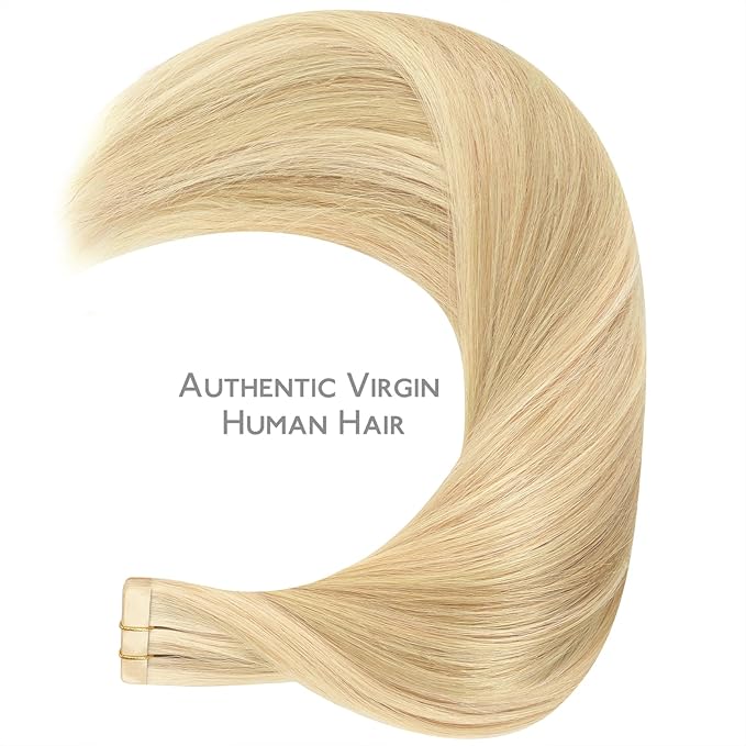 WENNALIFE Tape in Hair Extensions Human Hair Light Blonde Highlighted Golden Blonde Tape in Extensions, 10pcs 30g 20 inch Remy Invisible Tape Ins Straight Soft Real Human Hair Tape in Extensions
