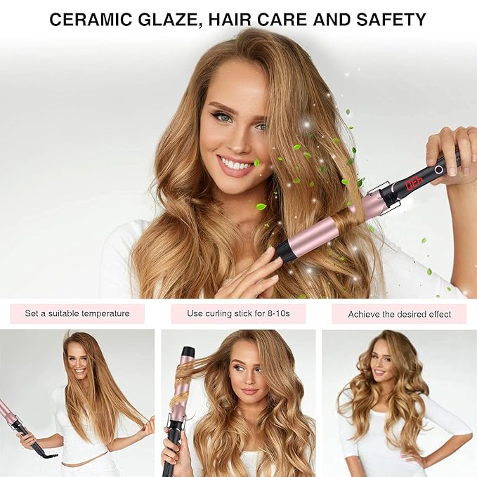 Unlock Your Hair's Potential with MegaWise Pro Curling Iron: 1 1/4 inch Ceramic Barrel, 60s Fast Heating, Anti-Scald Grip, and Complete Styling Kit for Effortless Glamour!