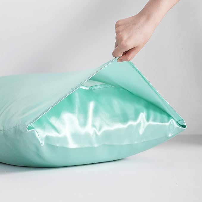 NTBAY 2 Pack Satin King Pillowcases for Hair and Skin, Luxurious and Silky Pillow Cases with Envelope Closure, 20x36 Inches, Light Blue