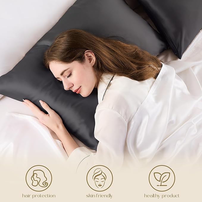ZIMASILK 100% Pure Mulberry Silk Pillowcase for Hair and Skin Health,Soft and Smooth,Both Sides Premium Grade 6A Silk,600 Thread Count,with Hidden Zipper,1pc (Queen 20''x30'',Dark Gray)